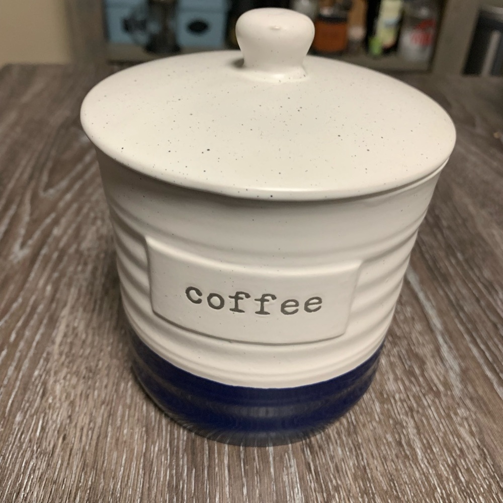 White and Blue Ceramic Coffee Storage with Ribbed Design